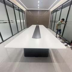 White Corian Table Top Wooden Conference Table Base for 10 Seaters
