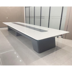 White Corian Table Top Wooden Conference Table Base for 10 Seaters