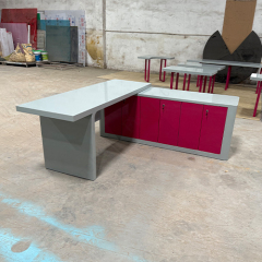 L-Shape Corian and Wood Executive CEO Office Desk and Closet