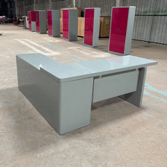 L-Shape Corian and Wood Executive CEO Office Desk and Closet