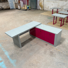L-Shape Corian and Wood Executive CEO Office Desk and Closet