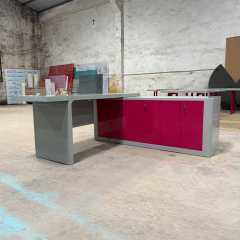 L-Shape Corian and Wood Executive CEO Office Desk and Closet