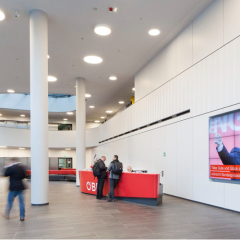 Red Corian Stone Office Reception Desk Projects for Fitness Studio