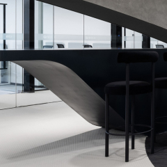 Black Solid Surface Boat Shape Office Area Reception Desk Tables