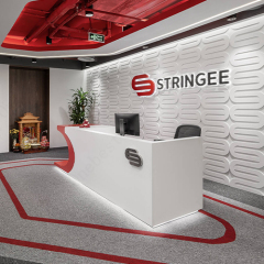 Solid Surface Stone Yoga Studio Reception Desk with White and Red Theme