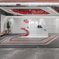 Solid Surface Stone Yoga Studio Reception Desk with White and Red Theme