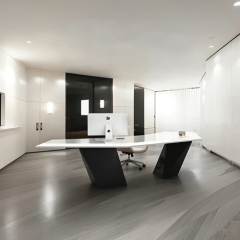 White and Black Solid Surface Basic Office Desk Home Computer Tables
