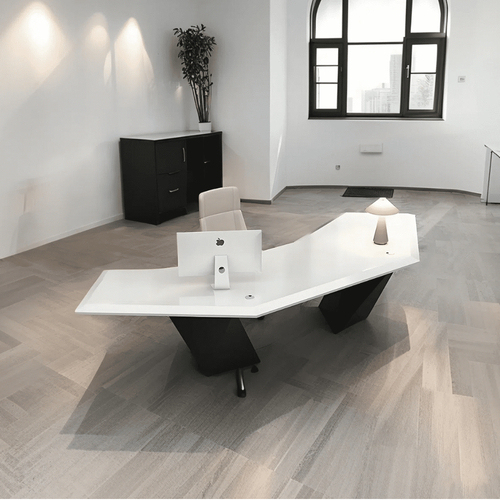 White and Black Solid Surface Basic Office Desk Home Computer Tables