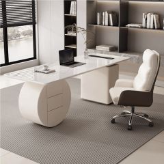 Round Office Desk Base White CEO Table Set with Led Light