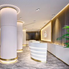 Jewelry Store Solid Surface Reception Lobby Desk Table With LED