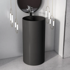Polished Freestanding Bathroom Pedestal Basin Solid Surface Round Vanity Sink