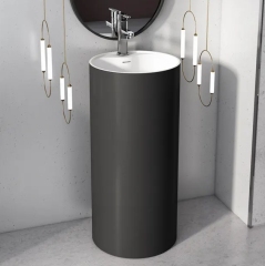 Polished Freestanding Bathroom Pedestal Basin Solid Surface Round Vanity Sink