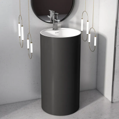 Polished Freestanding Bathroom Pedestal Basin Solid Surface Round Vanity Sink