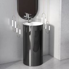 Polished Freestanding Bathroom Pedestal Basin Solid Surface Round Vanity Sink