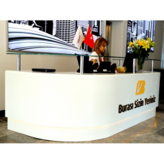 Property Developers Lobby Reception Desk Glass Top White Stone Information Counters