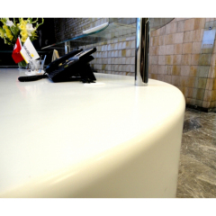 Property Developers Lobby Reception Desk Glass Top White Stone Information Counters