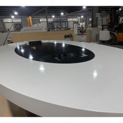 Mini Size 6 Person Boardroom Tables Oval Solid Surface Conference Table