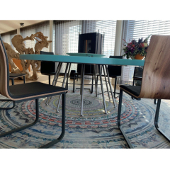 Sky Blue Corian Solid Surface Dining Table Set 8 Seater With Chairs