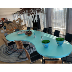 Sky Blue Corian Solid Surface Dining Table Set 8 Seater With Chairs