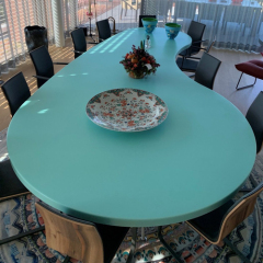 Sky Blue Corian Solid Surface Dining Table Set 8 Seater With Chairs