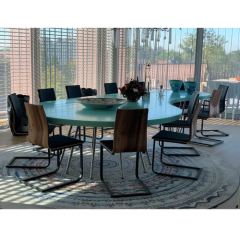 Sky Blue Corian Solid Surface Dining Table Set 8 Seater With Chairs