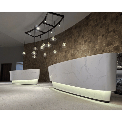 Office Store Interior Design Corian Solid Surface Reception Desk with Led