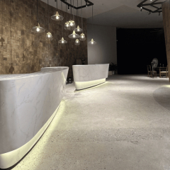 Office Store Interior Design Corian Solid Surface Reception Desk with Led