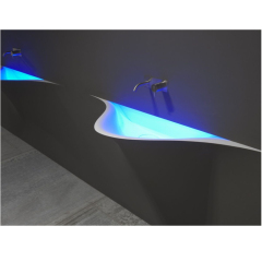 Curved Solid Surface Stone Lavatory Sink Wash Basin Led Bathroom Sink for Hotel