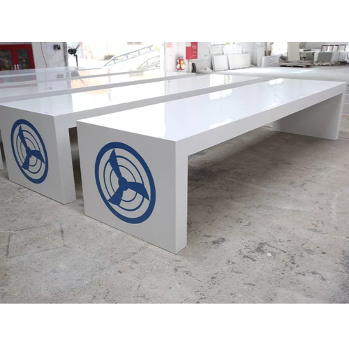 Custom Logo White Artificial Stone Bench Tops Long Size Restaurant Dining Table