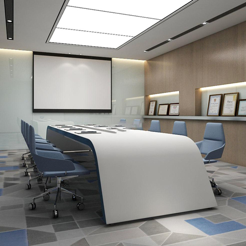 Smart Multimedia Conference Table Set Artificial Marble Boardroom Furniture