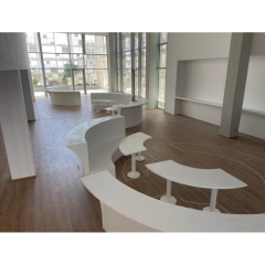 Half Round Artificial Corian Stone Commercial Bar Dining Table With Benches