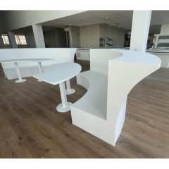 Half Round Artificial Corian Stone Commercial Bar Dining Table With Benches