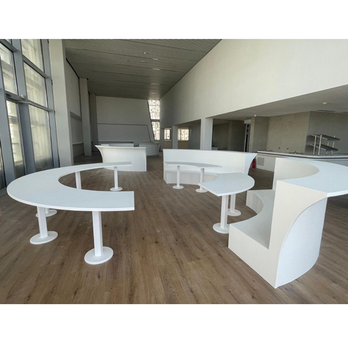 Half Round Artificial Corian Stone Commercial Bar Dining Table With Benches