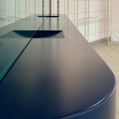 Currency Exchange Bank Service Counter Dark Blue Solid Surface Reception Desk
