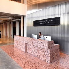 Red Corian Quartz Terrazzo Reception Table Awsome Design Office Desk