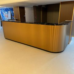 LED Industrial Design Gold Metal and Corian Marble Bar Counter Setup