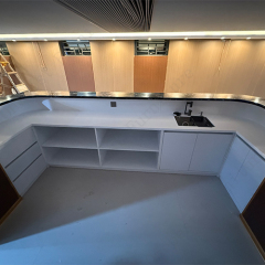 LED Industrial Design Gold Metal and Corian Marble Bar Counter Setup
