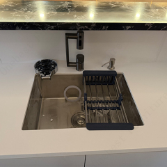 LED Industrial Design Gold Metal and Corian Marble Bar Counter Setup