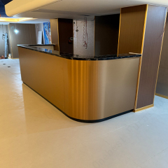 LED Industrial Design Gold Metal and Corian Marble Bar Counter Setup