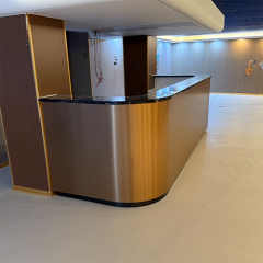 LED Industrial Design Gold Metal and Corian Marble Bar Counter Setup