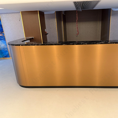 LED Industrial Design Gold Metal and Corian Marble Bar Counter Setup