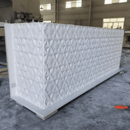 Engraved 3D Wall Panel Decoration Bar Counter White Corian Restaurant Counters