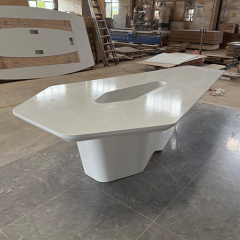 Hexagon Shape Table Top White Corian Stone Office Board Meeting Conference Table