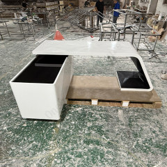 White Consist Black Solid Surface Executive Desk L Shape Side Table Office