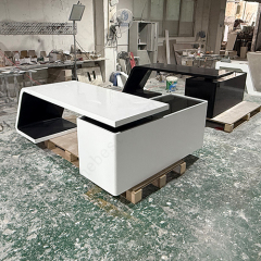 White Consist Black Solid Surface Executive Desk L Shape Side Table Office