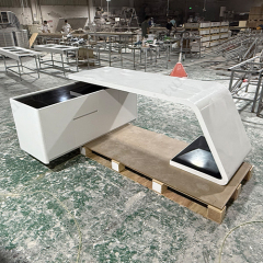 White Consist Black Solid Surface Executive Desk L Shape Side Table Office