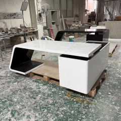 White Consist Black Solid Surface Executive Desk L Shape Side Table Office