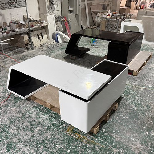 White Consist Black Solid Surface Executive Desk L Shape Side Table Office