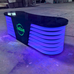 Black Solid Surface LED Broadcast Console Table Modern TV Studio Desk Reception