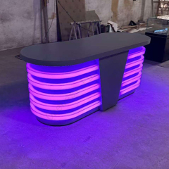 Black Solid Surface LED Broadcast Console Table Modern TV Studio Desk Reception